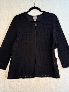 Chico’s Open Stitch Twinset Cardigan Women’s 2 Large Black Boho Cottagecore NEW